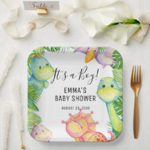 It's a Boy Dinosaur Baby Shower Party Paper Plates