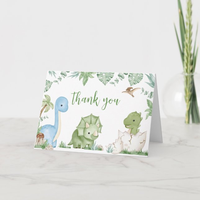 It's A Boy Dinosaur Baby Shower Thank You Card (Front)