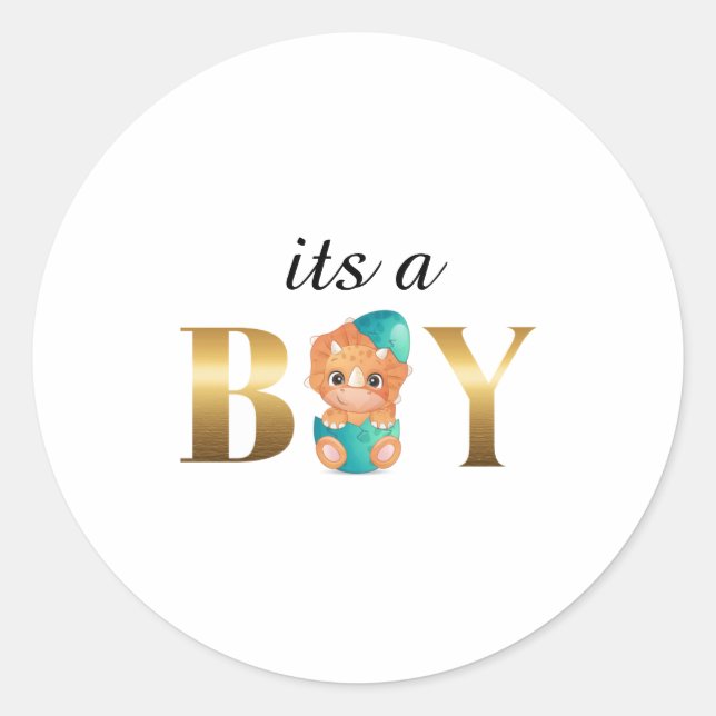 its a boy dinosaur  classic round sticker (Front)