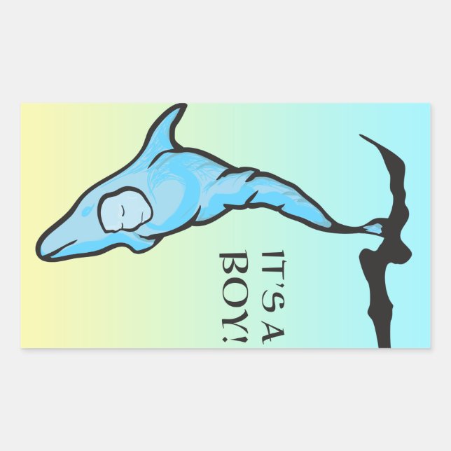 it's a boy! (dolphin cocoon) rectangular sticker (Front)