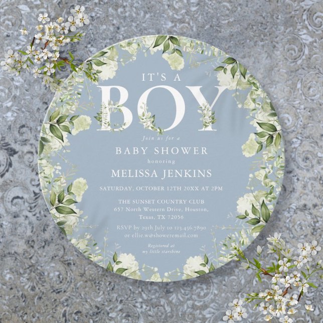 Its A Boy Dusty Blue Greenery Letter Baby Shower Invitation (Its A Boy Dusty Blue Greenery Letter Baby Shower Invitation)