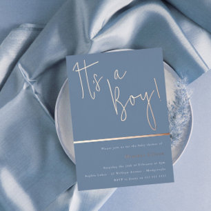 Its a Boy! Dusty Blue Modern Baby Shower Rose Gold