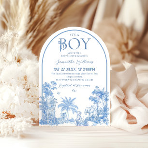 It's a Boy Elegant Blue Toile Safari Baby Shower Invitation