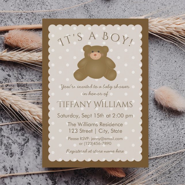 It's a Boy Elegant Grizzly Bear Cub Baby Shower Invitation (Creator Uploaded)