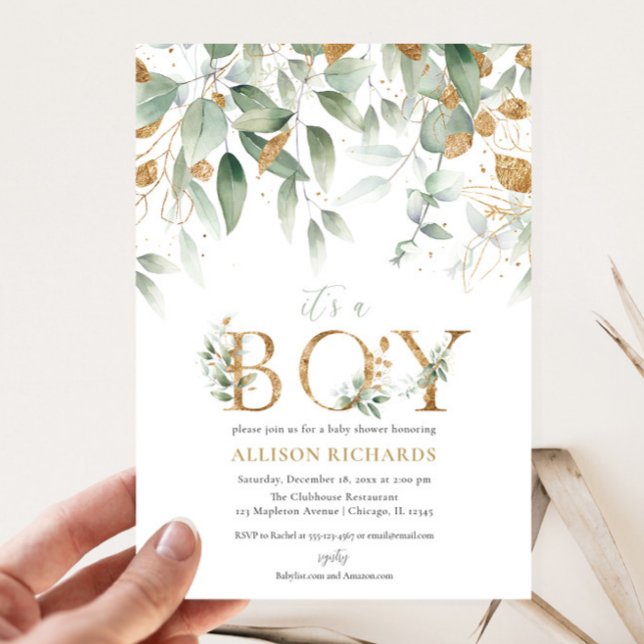 It's a Boy elegant simple greenery baby shower Invitation (Creator Uploaded)
