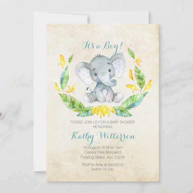 It's a boy elephant baby shower invitation (Front)