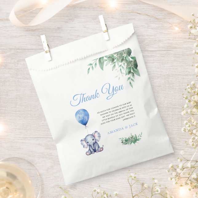 It's a Boy Elephant Balloon Blue Baby Shower Favour Bags (Clipped)