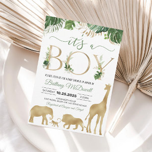 Its a Boy Elephant Safari Gold Baby Shower Invitation
