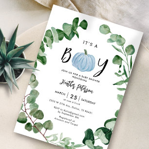 It's A Boy Fall Blue Pumpkin Boy Baby Shower Invitation