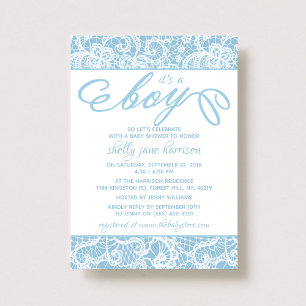 It's a Boy! Fancy Blue & White Lace Baby Shower Invitation