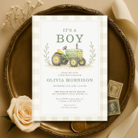It's a Boy Farmer Tractor Gingham Baby Shower