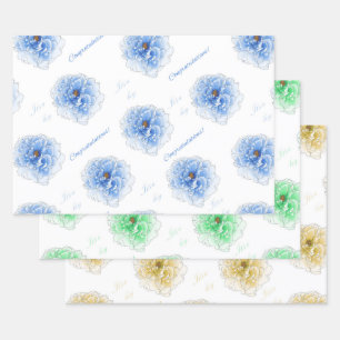 It's a Boy Flowers 3 Set of Flat Wrapping Paper Sheet