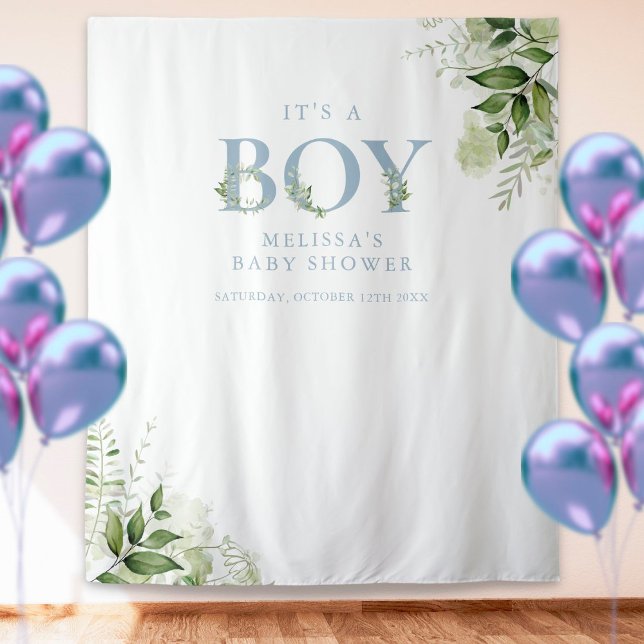 Its A Boy Foliage Blue Baby Shower Photo Prop Tapestry (Creator Uploaded)
