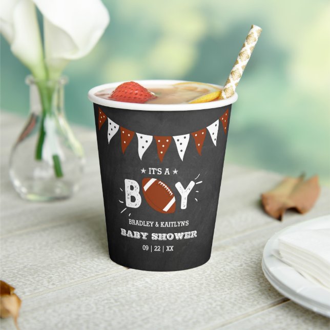 It's A Boy! Football Themed Co-ed Baby Shower Paper Cups (Insitu)