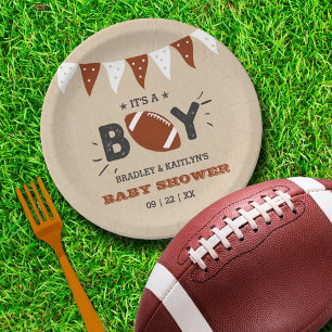 It's A Boy! Football Themed Co-ed Baby Shower Paper Plate