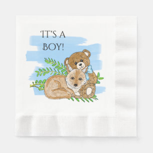 It's a Boy, Fox and Teddy Bear Baby Shower Napkin