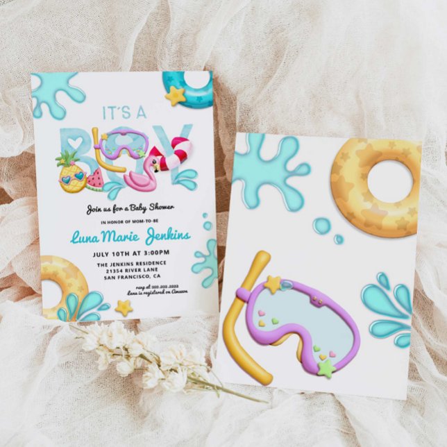 It's a Boy Fun Summer Tropical Pool Baby Shower Invitation (Creator Uploaded)