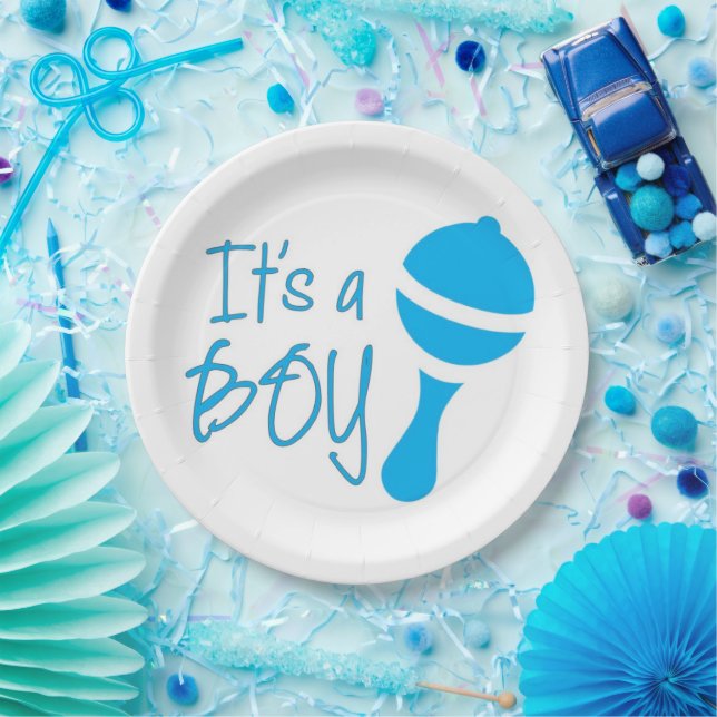 It's a boy Gender reveal Baby Shower Blue Paper Plate (Party)