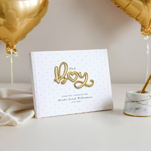 It's a Boy Gold Script Balloon Letters Baby Guest Book