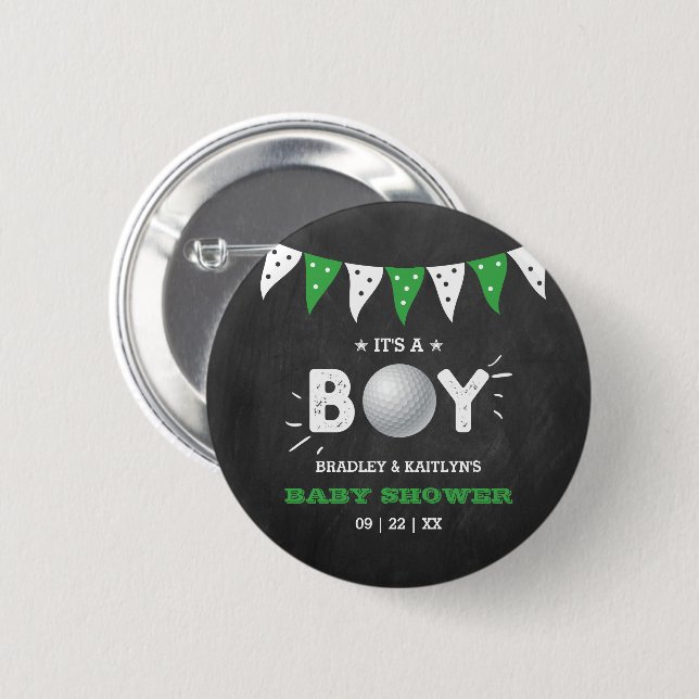 It's A Boy! Golf Themed Co-ed Baby Shower 6 Cm Round Badge (Front & Back)