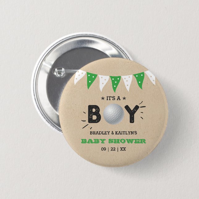 It's A Boy! Golf Themed Co-ed Baby Shower 6 Cm Round Badge (Front & Back)