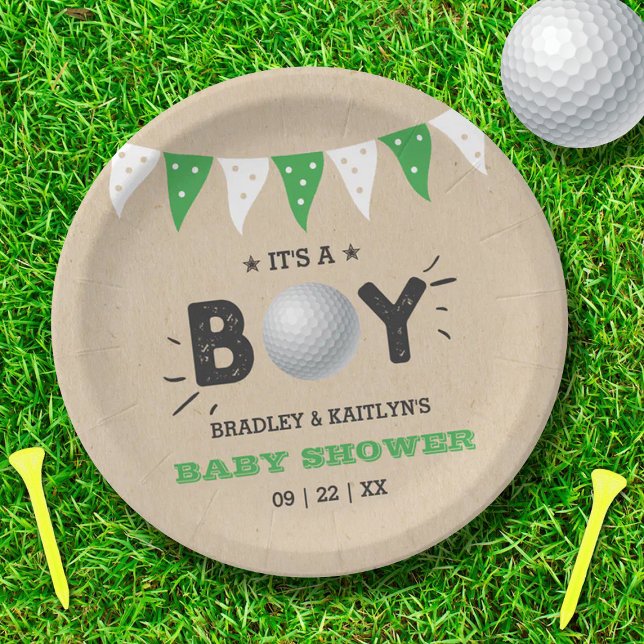 It's A Boy! Golf Themed Co-ed Baby Shower Paper Plate (Creator Uploaded)