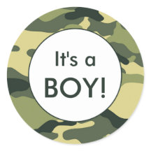 It's a BOY! Green camo announcement favour sticker