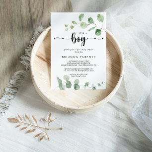 It's A Boy Green Delight Eucalyptus Baby Shower  Invitation