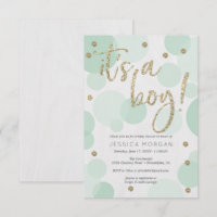 It's A Boy Green Polka Dot Baby Shower Invitations