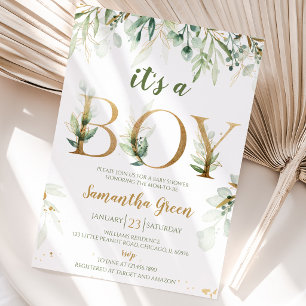It's a Boy Greenery Baby Shower Invitation