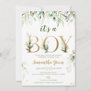 It's a Boy Greenery Baby Shower Invitation