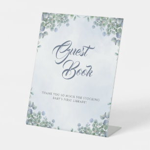 Its a Boy Greenery Blue Watercolor Guest Book Pedestal Sign