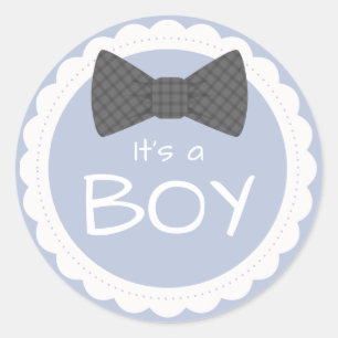 It's A Boy Grey Bow Tie Classic Round Sticker