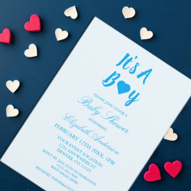 It's a Boy Heart Baby Shower Invitation (Creator Uploaded)
