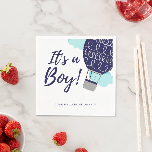 It's a Boy Hot Air Balloon Blue Baby Shower  Napkin (Insitu)