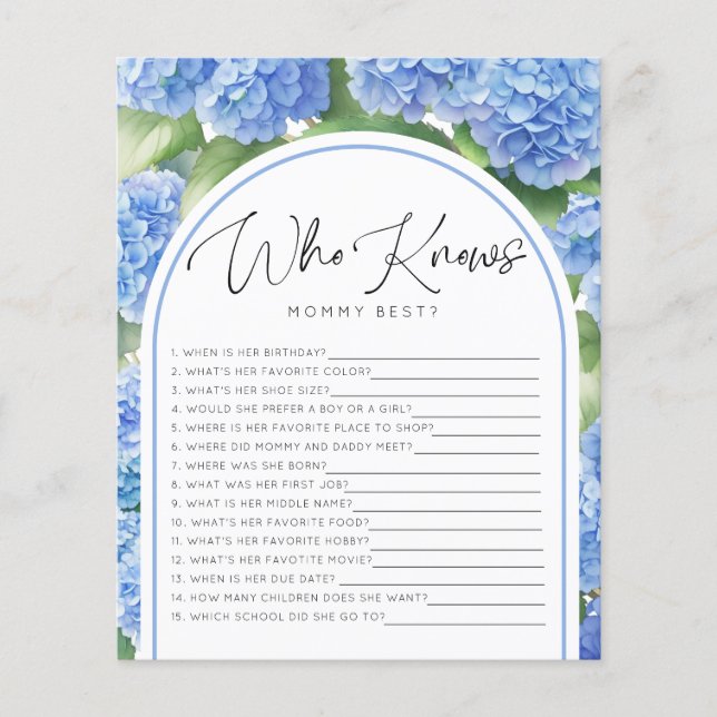 It's a Boy Hydrangea Who Knows Mummy Baby Games (Front)