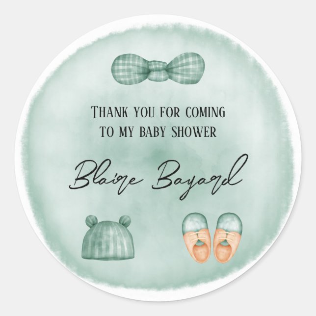 It's A Boy In Mint Green Baby Shower Thank You Classic Round Sticker (Front)