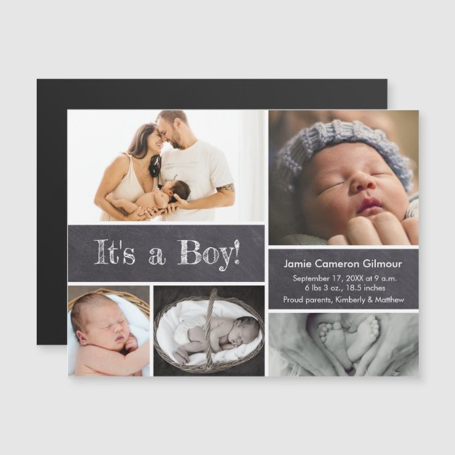It's a boy! Introducing Baby photo collage Magnetic Invitation (Front/Back)