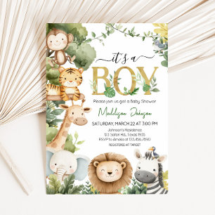 It's a Boy Jungle Safari Animal Baby Shower Invitation