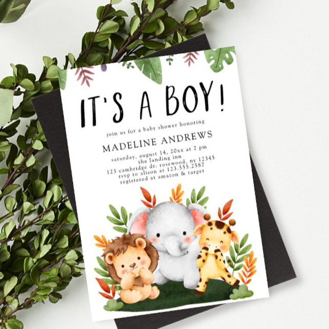 It's a Boy Jungle Safari Animal Baby Shower Invitation (Creator Uploaded)