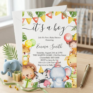 It's a Boy Jungle Safari Animals Baby Shower Invitation