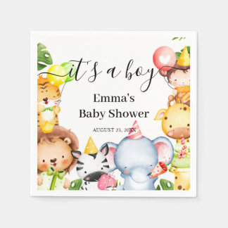 It's a Boy Jungle Safari Animals Baby Shower Napkin