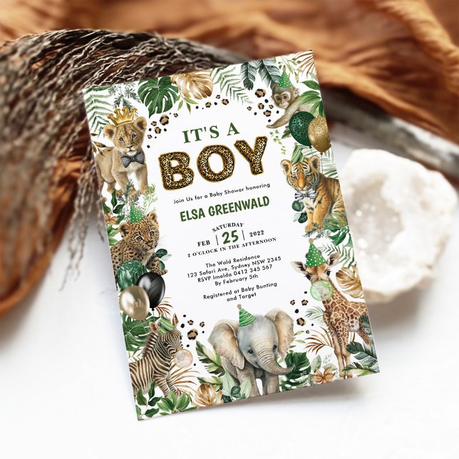 It's a Boy Jungle Safari Wild Animals Baby Shower Invitation (Creator Uploaded)