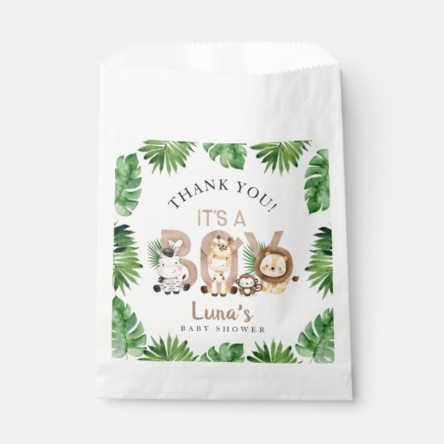 It's a Boy Jungle Theme Baby Shower Paper Favour Bags (Front)