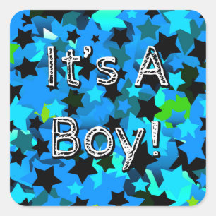 It's A Boy! Light Blue Stars Square Sticker