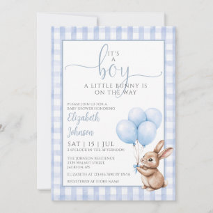 Its A Boy Little Bunny Blue Balloons Baby Shower  Invitation