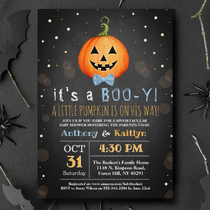 It's A Boy Little Pumpkin Halloween Baby Shower Invitation