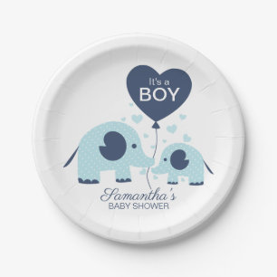It's a Boy Lovely Blue Elephant Baby Shower Paper Plate