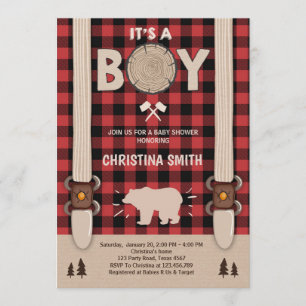It's a boy Lumberjack Baby shower invitation boy