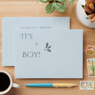 It's A Boy! Minimalism Pastel Blue Baby Shower Envelope